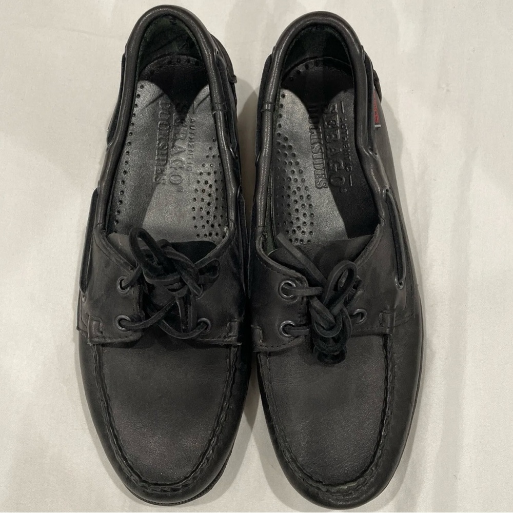 Sebago Mens Authentic Docksides Black Leather Boat Shoe Schooner Size 7